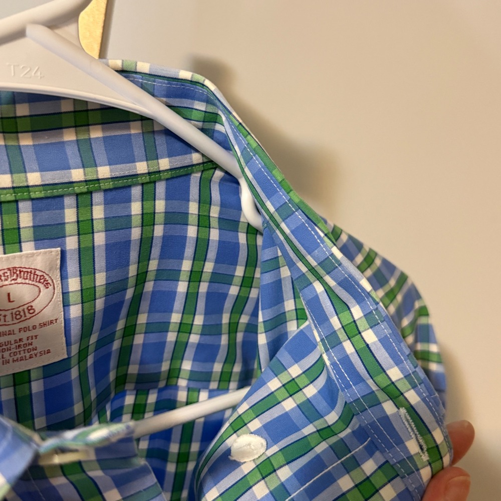 Brooks Brothers Mens Regular Fit Non-Iron Cotton Plaid Button Down Shirt Blue L - Picture 5 of 9